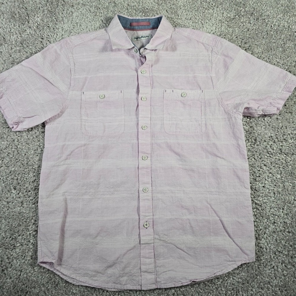 Tommy Bahama Shirt Linen Blend Pink Mens Medium short sleeve‎ casual travel